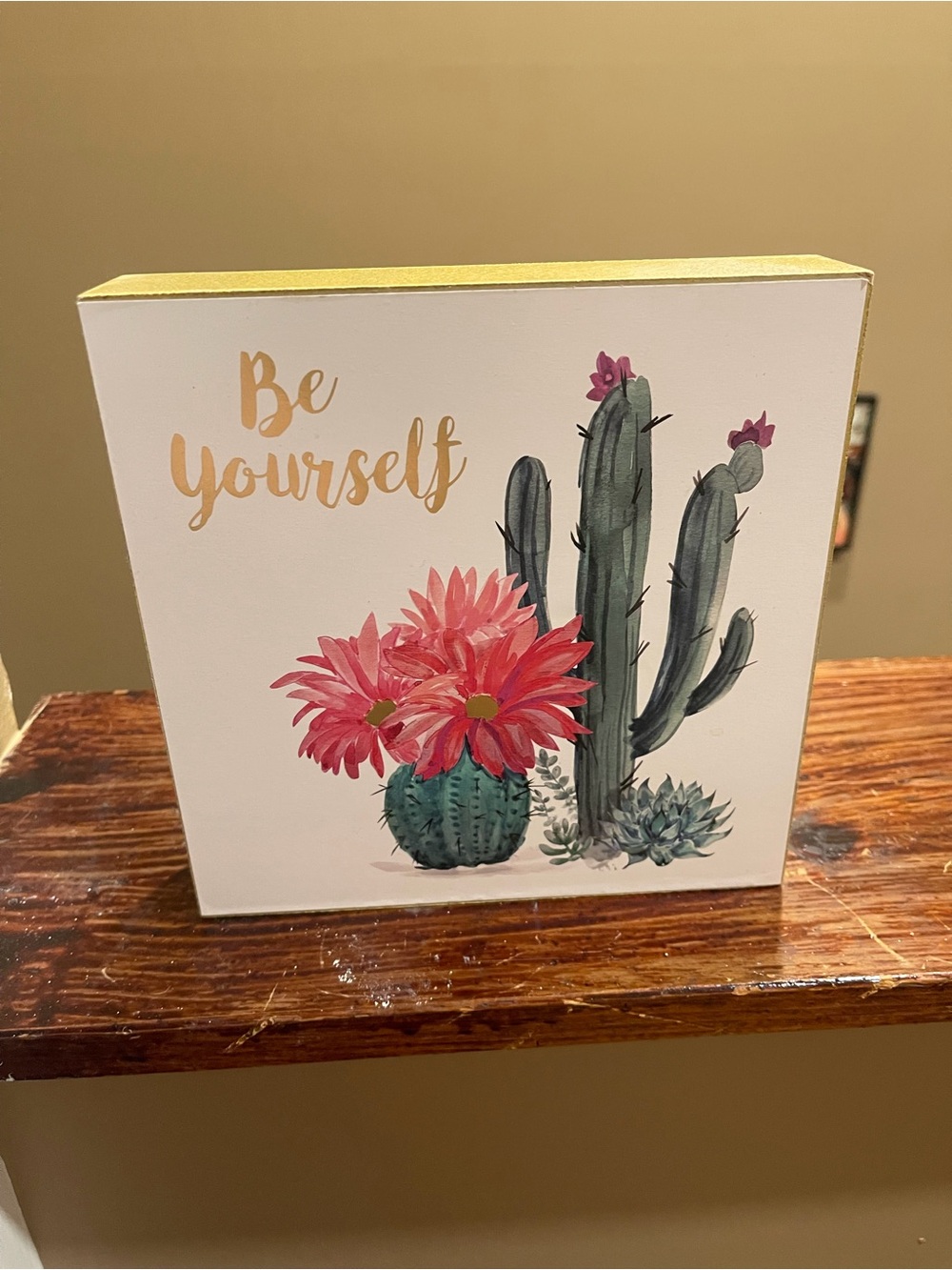 Be Yourself Cactus Floral Decorative Sign - Pink & Green